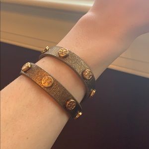 TORY BURCH Leather Logo Wrap Bracelet GOLD